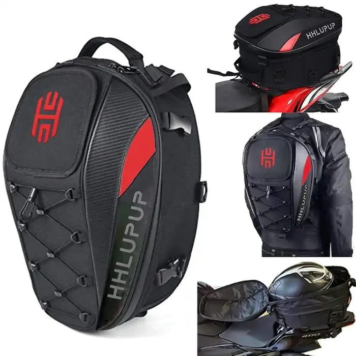 Hhlupup Motorcycle Tail Bag Seat Helmet – 38L Motorcycle Backpack Waterproof Luggage Bags (Red)