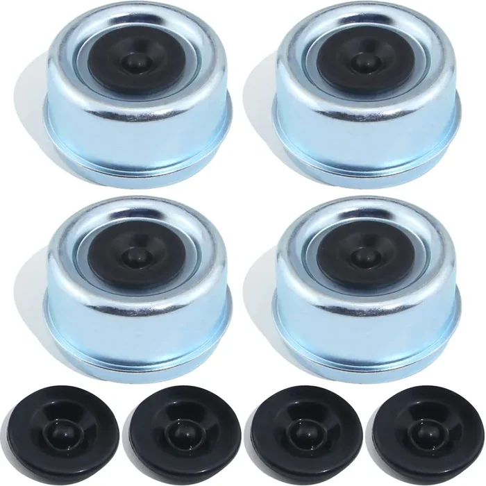 Ibroprat 4Pcs 2.72‘‘ Trailer Hub Cap,Trailer Axle Bearing Dust Cap Cup Grease Cover With 8 Rubber Plugs,Bolt Metal Trailer Axle