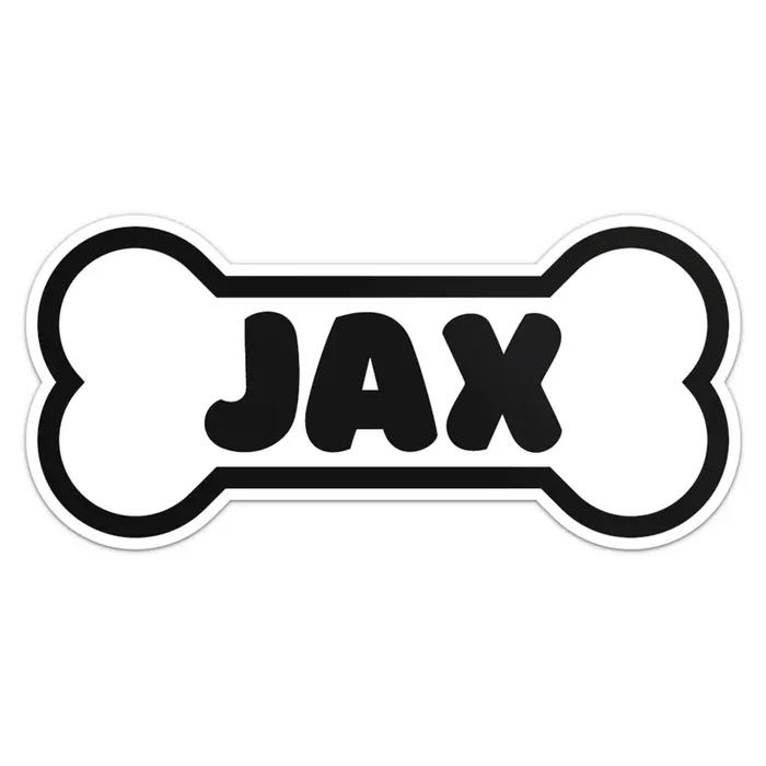 Jax Dog Name Sticker – Waterproof Vinyl Decal For Car Bumper, Laptop, Water Bottle, Wall, And Window, Size – 5‘‘ Longer Side