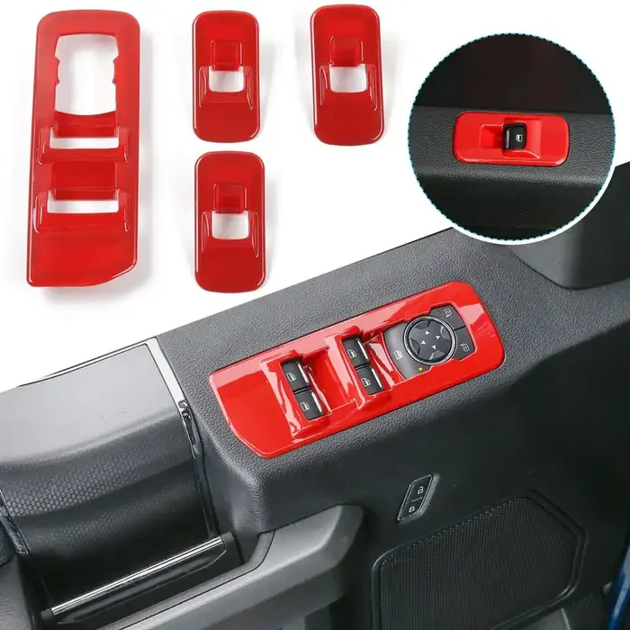 Jecar For F150 Window Lift Switch Panel Decoration Frame Cover Trim For 2015 2016 2017 2018 2019 2020 Ford F150 Accessories (Red)