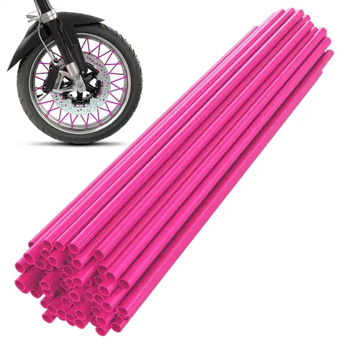 Kemimoto Dirt Bike Spoke Covers 72Pcs, Universal Pipe Trim For 8‘-21‘ Wheels, Spoke Rims Wraps For Dirt Bike, Motocross, Bike, Bicycle, Wheelchair, Motorcycle Decoration Protector (Pink)