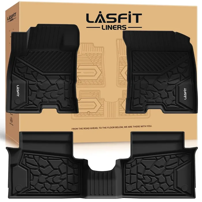 LASFIT Black All Weather Floor Mats for Ford Maverick 2022-2025 (Hybrid Models) – TPE Truck Liners for 1st & 2nd Row