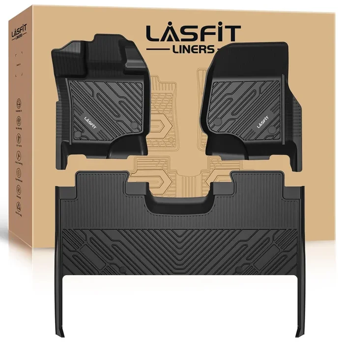 Lasfit Floor Mats For Ford F-150 2015-2025 F150 Lightning 22-24 Supercrew (Rear With Fold Flat Storage) All Weather Car Liners