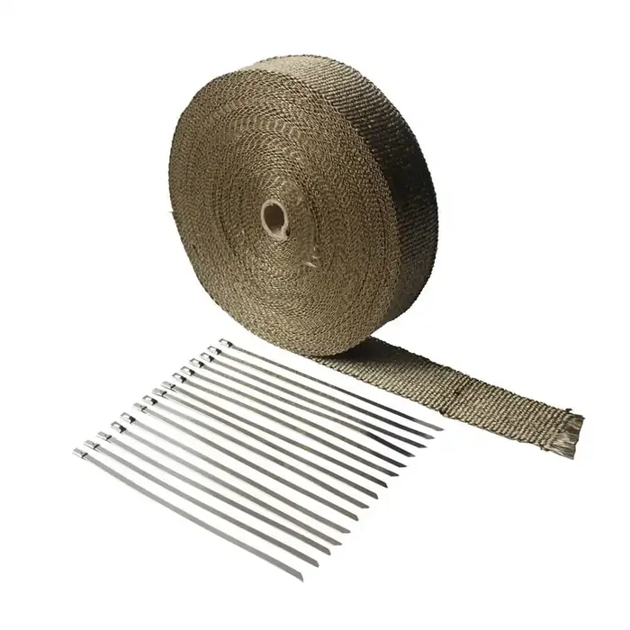 Ledaut 2‘‘X 100‘Titanium Exhaust Heat Wrap For Car & Motorcycle Exhaust Tape With Stainless Ties