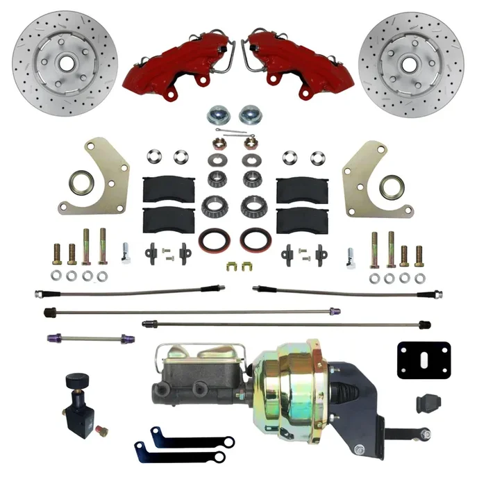 LEED Brakes RFC2001-8405X Mopar A Body MaxGrip XDS Power Conversion Kit – Red Powder Coat