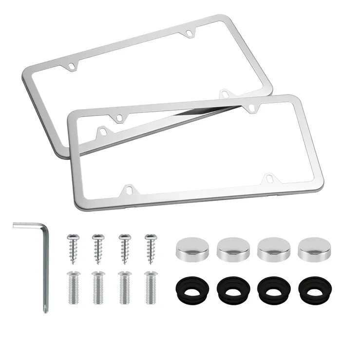 Livtee Chrome License Plate Frames, 4 Holes Stainless Steel License Plate Covers, 2Pcs Car License Plate Holder, Automotive Acce