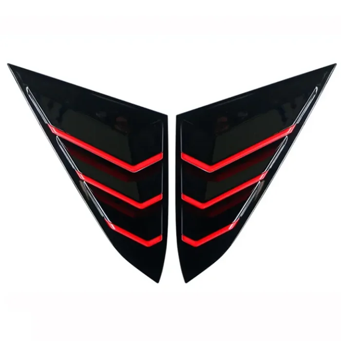 Machswon For 10Th Gen Civic Rear Side Window Louvers Racing Style Triangular Window Glass Blinds For Honda Civic Sedan 2021 2020 2019 2018 2017 2016 -Carbon Fiber With Red Trim