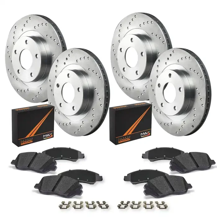 Max Advanced Brakes Front & Rear Brake Kit For 2015-2020 Ford F150 W/Epb 2018-2021 Ford Expedition Lincoln Navigator Replacement Cross Drilled Disc Brake Rotors And Ceramic Brake Pads