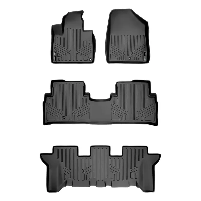 Maxliner All Weather Custom Fit 3 Row Black Floor Mat Liner Set Compatible With 2016-2020 Kia Sorento (Only Fits 7 Passenger Mod