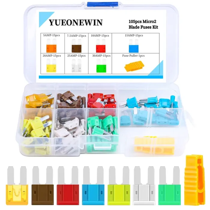 Micro2 Fuses Assortment Kit- 105 Pcs Atr Apt Blade Car Fuses With Fuse Puller, Automotive Replacement Fuses For Car, Boat, Rv, Truck, Suv (5A 7.5A 10A 15A 20A 25A 30Amp)
