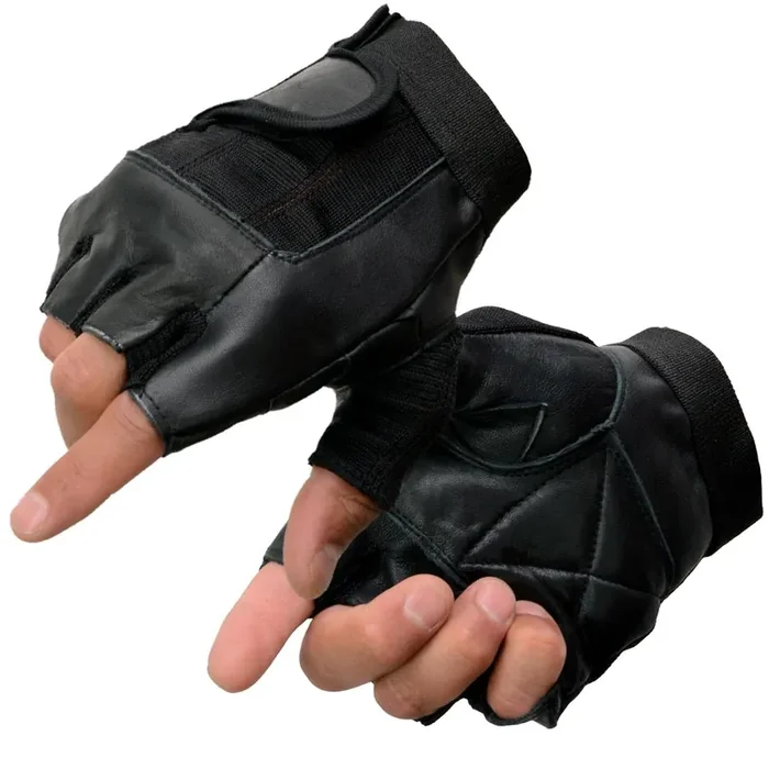 Milwaukee Leather Sh217 Men‘S Black Leather Gel Padded Palm Fingerless Motorcycle Hand Gloves W/Breathable Mesh Material – Large