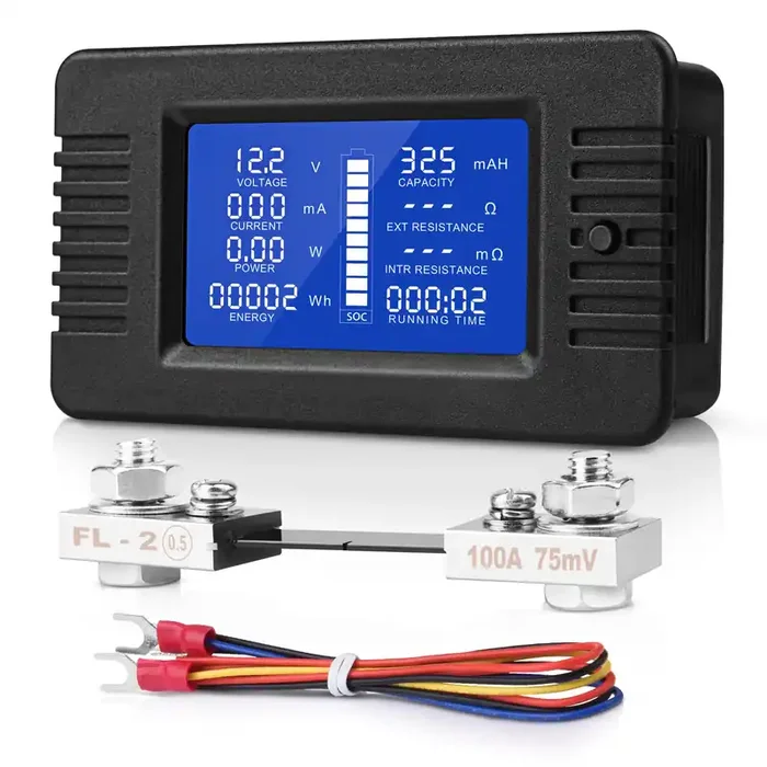 Mnj Motor Dc 9 In 1 Battery Monitor Meter With Shunt, 0-200V 0-100A Lcd Display Digital Current Voltage Power Energy Meter, Easy