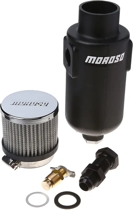Moroso 85402 Black Polyethylene Breather Tank (-10AN Fitting, 1qt, 2 Filter)