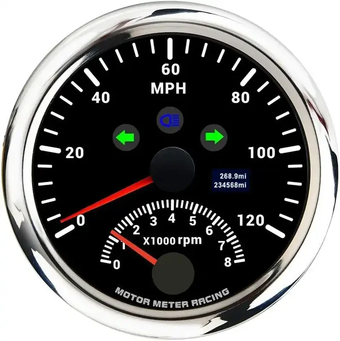 Motor Meter Racing W Pro 85Mm 3-3/8‘‘ 2 In 1 Gps Speedometer Tachometer Digital Odometer Mileage & Trip Meter With Turn Signal H