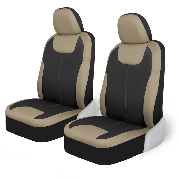 Motor Trend Beige Waterproof Seat Covers For Front Seats – Premium Neoprene Car Seat Protectors With Removable Headrest For Auto