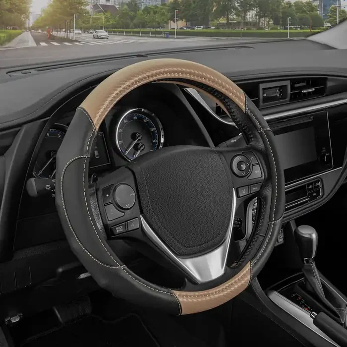 Motor Trend Gripdrive Carbon Fiber Steering Wheel Cover, Non-Slip Sporty Racing Faux Leather Ergonomic Comfortable Handle, Steer