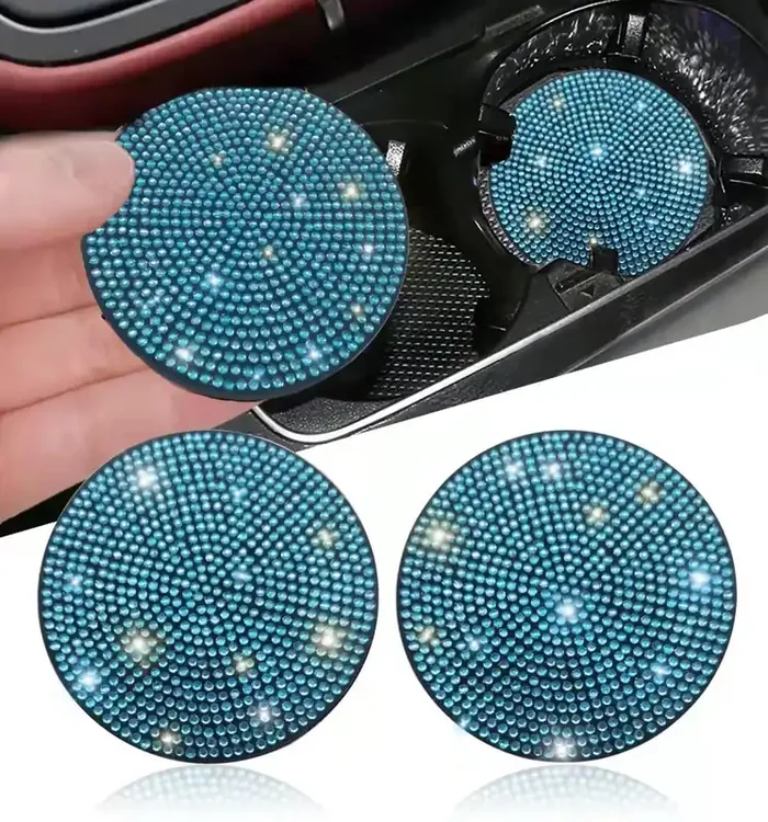Nbtepem 2Pcs Bling Car Cup Holder Coaster, 2.75 Inch Anti-Slip Shockproof Universal Fashion Car Coasters Insert Bling Crystal Rh