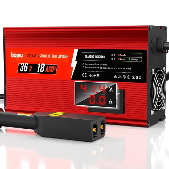 New Upgrades 36 Volt 18 Amp Golf Cart Battery Charger With Voltage Screen Display For Ezgo Txt With D Style Plug, 16 Feet, 900W, Full Charge In 4To 6 Hours, 36V Golf Cart Charger, Trickle Charge
