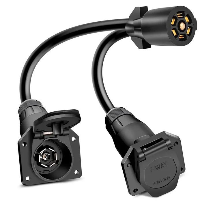 Nilight 7 Way Trailer Plug Y Pigtail Splitter Double Brasse 7 Pin Female To Dual Male Trailer Plug Round Blade Connector For Con