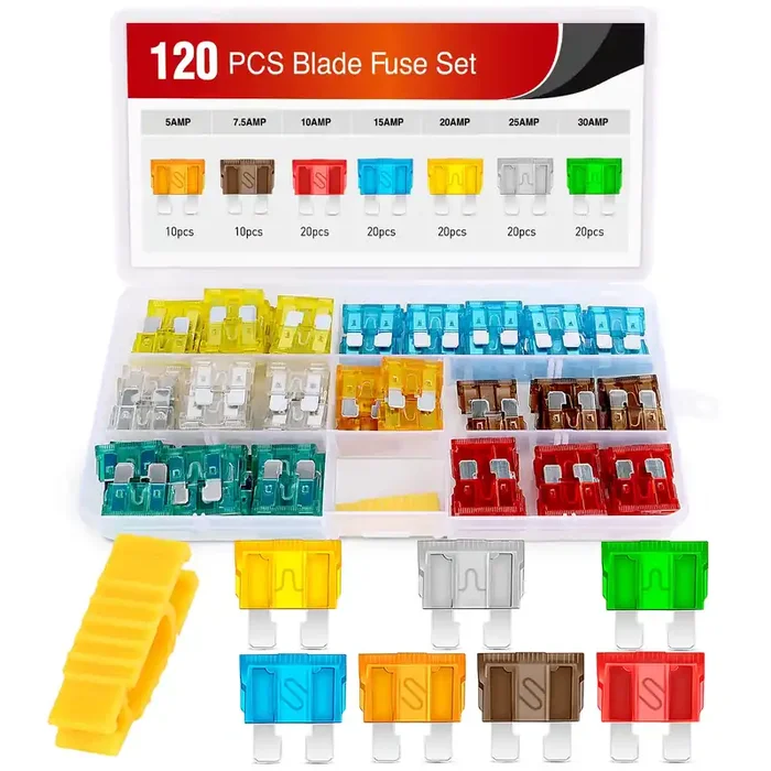 Nilight – 50016R 120 Pcs Standard Fuse Assortment Kit – 5, 7.5, 10, 15, 20, 25, 30 Amp – Regular Apr/Ato (Open)/Atc Blade Fuses