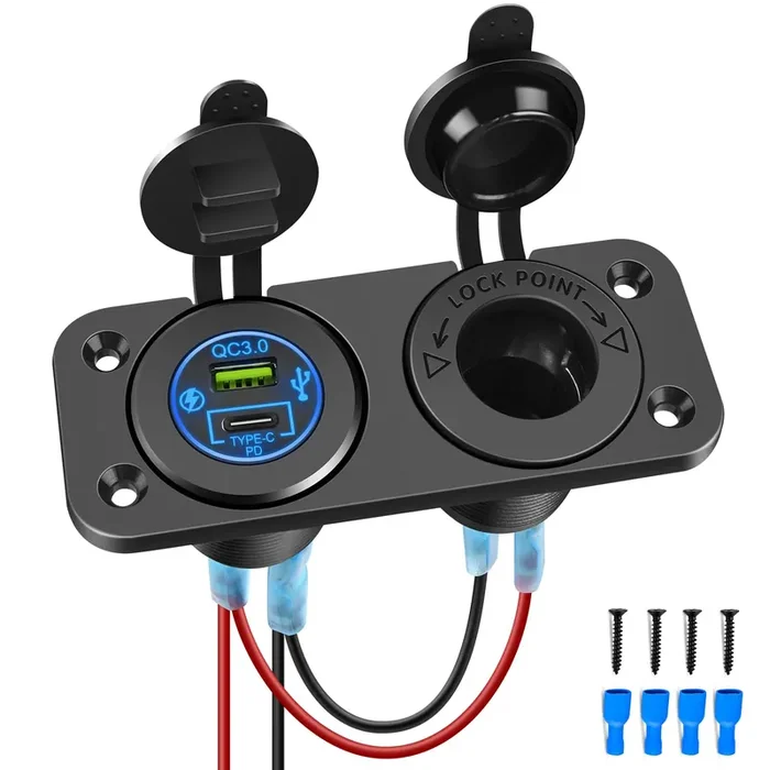 Nilight Qc 3.0 Usb Charger And Cigarette Lighter Socket Pre-Wired 12V-24V Dual Usb Car Charger With Cigar Lighter Power Socket For Cars Trucks