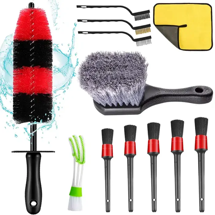 Nolimas 12Pcs Car Wheel & Tire Brush Kit,Including 17Inch Long Wheel Brush,Short Handle Tire Brush,5Pcs Detailing Brushes Kit &