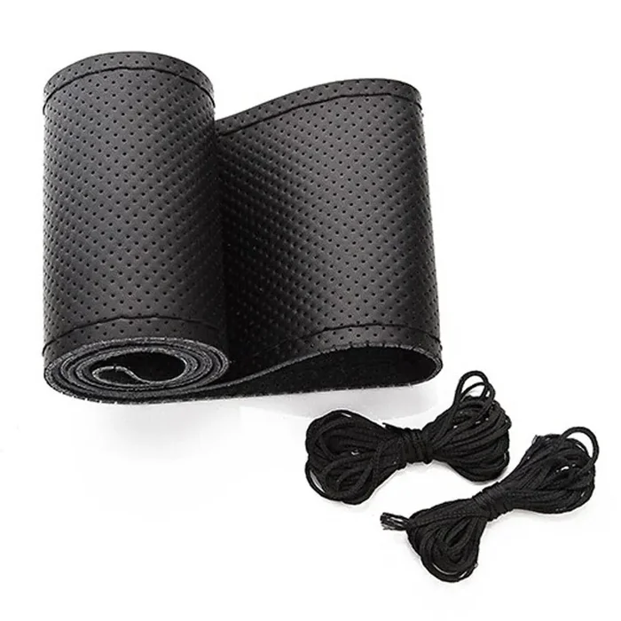 Onerbuy Universal Leather Car Steering Wheel Stitch On Wrap Cover Diy Sewing Breathable And Anti Slip, Maximum For 15-Inch Diame
