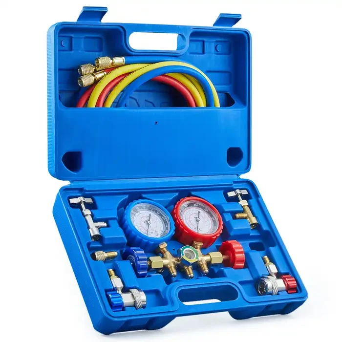 Orion Motor Tech Ac Gauges, Ac Manifold Gauge Set For R134A R12 R502 Refrigerant, 3 Way Car With 5Ft Hoses Couplers & Adapter, P