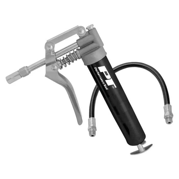 Performance Tool W54198 Mini Grease Gun (3 Oz) With 12 Inch Flexible Hose And 5.5 Inch Rigid Extension Pipe.