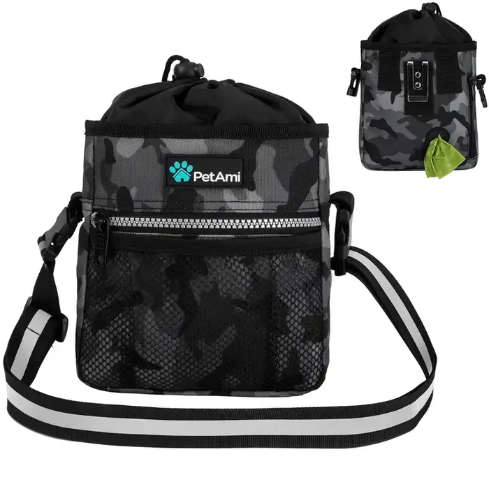Petami Dog Treat Pouch Dog Training Pouch Bag With Waist Shoulder Strap, Poop Bag Dispenser And Collapsible Bowl Treat Trainin
