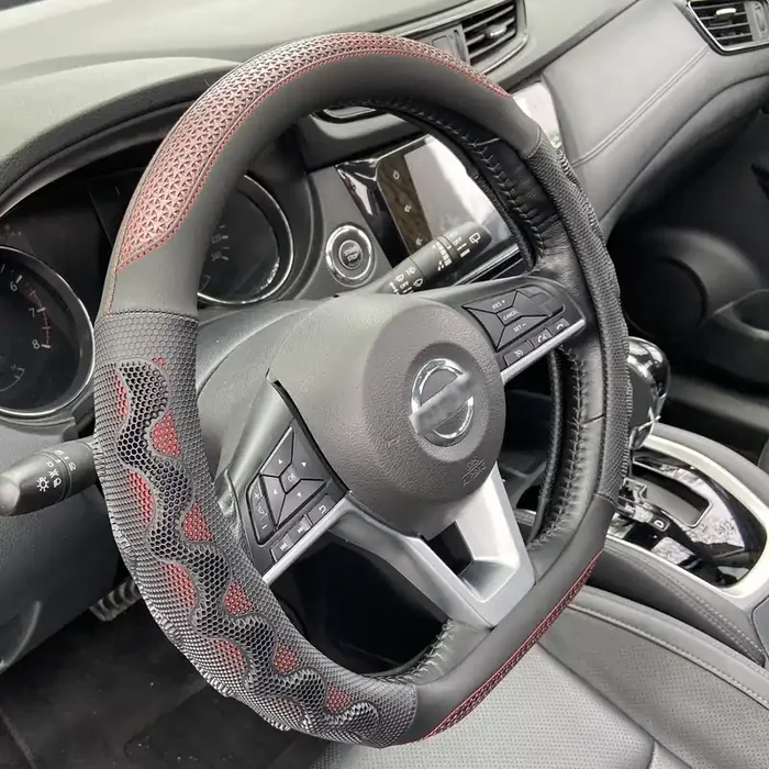 Pinctrot D Shaped 14.5-15 Inch Steering Wheel Cover Great Grip With 3D Honeycomb Anti-Slip Design, Flat Bottom 14.5-15 Inch (Win