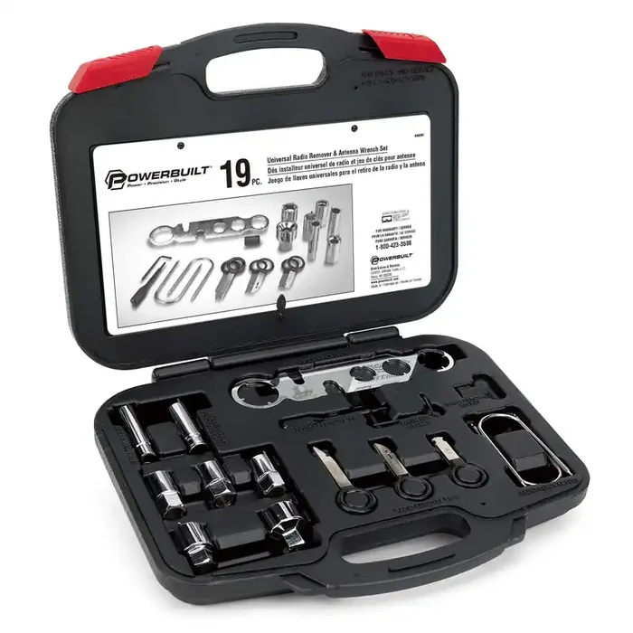 Powerbuilt Radio And Antenna Remove And Install Tool Set, Car Stereo System Remover Keys, 19 Piece, Wrench, Hex Keys, Storage Ca