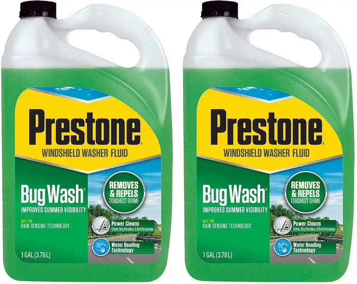 Prestone AS657 Bug Wash Windshield Washer Fluid – 1 Gallon (2-Pack) – Effective Insect Remover for Clear Visibility