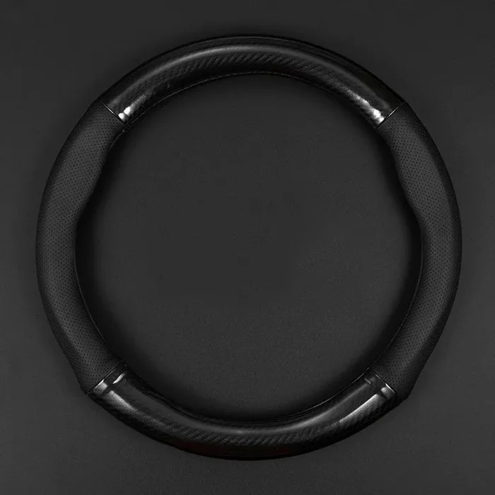Qodolsi 1 Pack Car Breathable Steering Wheel Cover, Wear -Resistant Steering Wheel Sleeve, Carbon Fiber Non-Slip Steering Wheel Protector, Four Seasons Universal Steering Wheel Set (Black Circular)