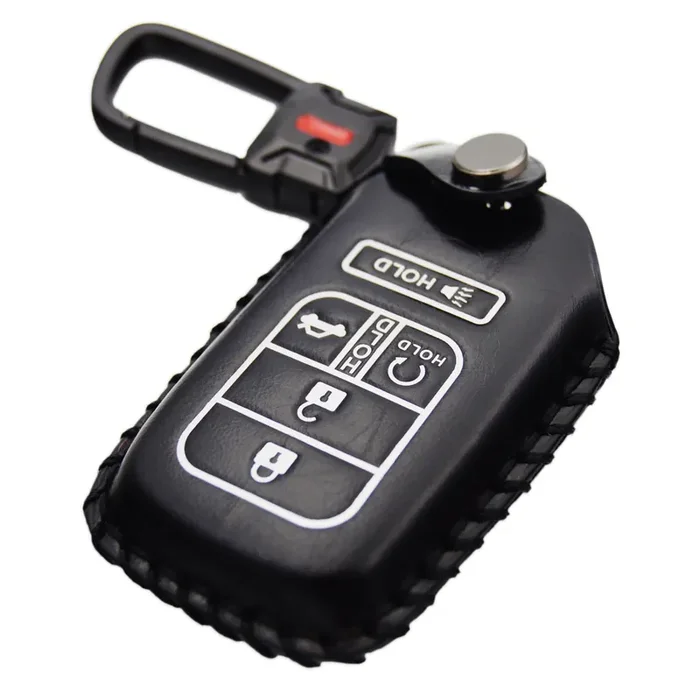 Real Leather Key Fob Cover With Keychain Compatible With Honda Civic Accord Pilot Cr-V Hr V 5 Buttons Ridgeline Passport