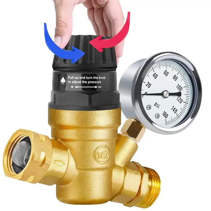 Rv Water Pressure Regulator With Adjustable Handle, Water Pressure Regulator For Rv Camper, Upgrade Water Pressure Reducer For R
