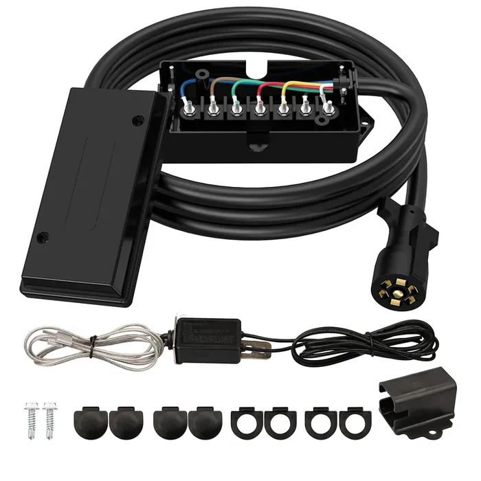 Rvguard 7 Way 8 Foot Trailer Cord With 7 Gang Junction Box Kit,Include 12V Breakaway Switch And Plug Holder, Trailer Connector C