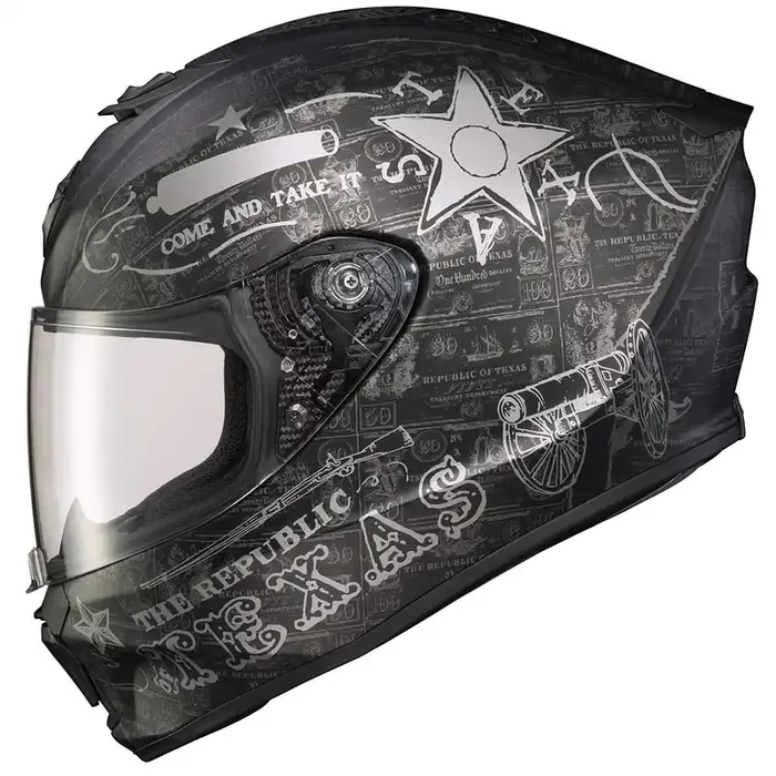 Scorpionexo R420 Full Face Motorcycle Helmet With Bluetooth Ready Speaker Pockets Dot Snell Lone Star (Black/Silver-3X)