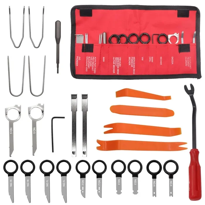 Seamaka 20Pcs Radio Removal Tool Kit With 4 Pcs Panel Removal Tools And A Chort Clip Release Tool,Universal Stereo Cd Player Rem