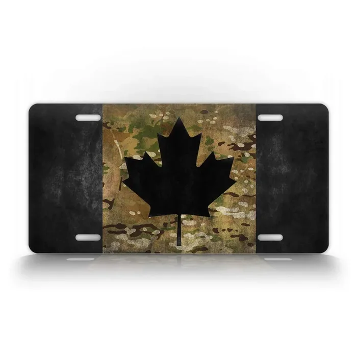 Signsandtagsonline Canada Flag Camo License Plate Maple Leaf Black & Camo Canadian Auto Tag