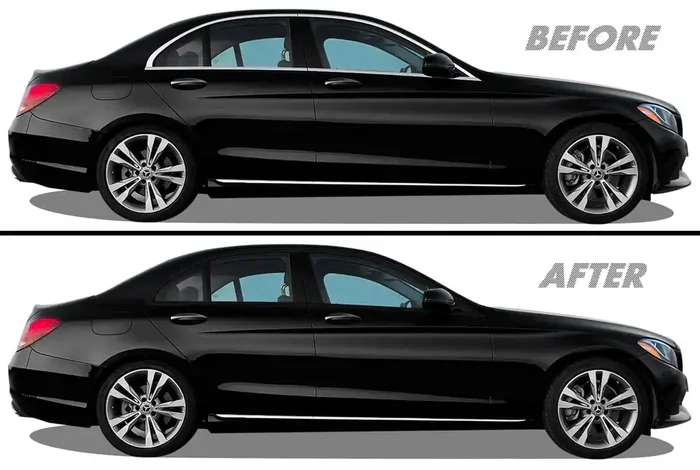 Slickmod Chrome Delete Blackout Vinyl Overlay For 2015-2021 Mercedes C Class Window Trim (Window Trim, Gloss Black)