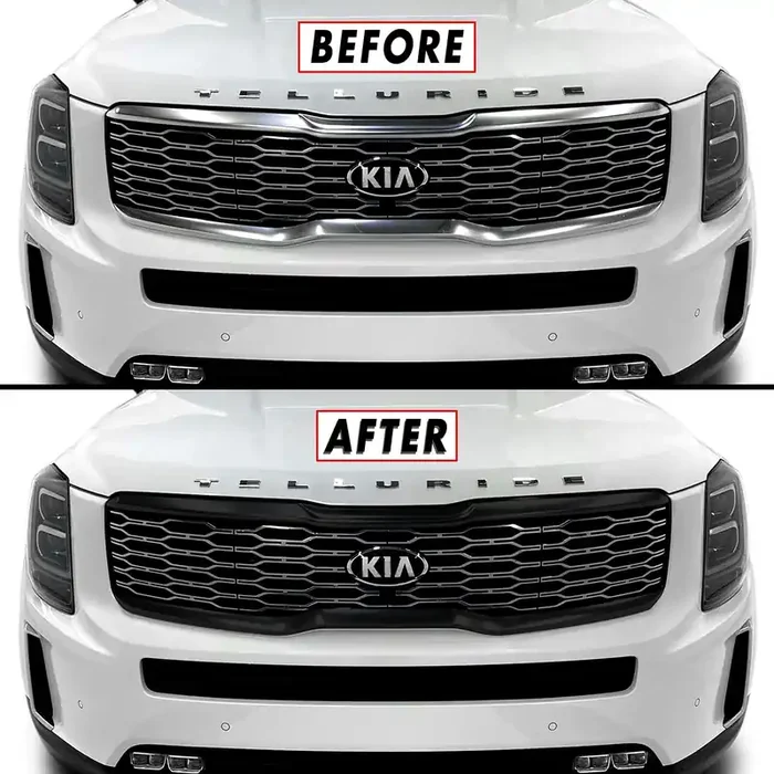 Slickmod Chrome Delete Blackout Vinyl Overlay For 2020-2022 Kia Telluride Front Grill Trim (Front Grill Trim, Gloss Black)