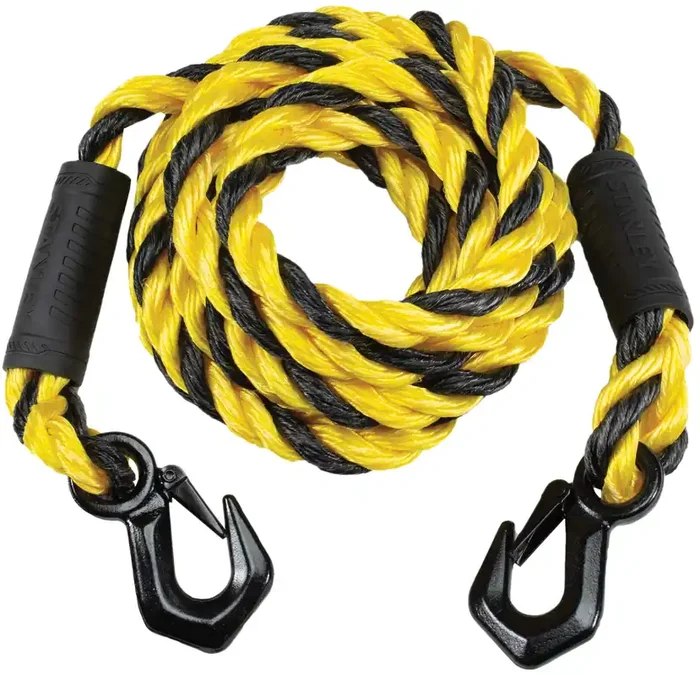 Stanley S1052 Black/Yellow 5/8‘‘ X 15‘ Poly-Blend Braided Tow Rope With Heavy Duty Black Tri-Hooks – 2,400 Lb Safe Working Load