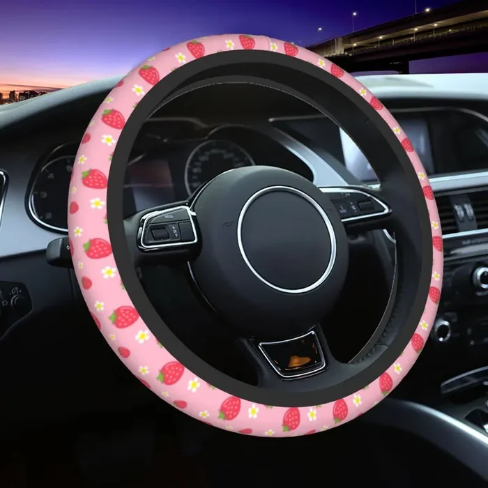 Strawberry Steering Wheel Cover Universal 145-15 Inch Car Wheel Protector Anti-Slip Car Steering Wheel Accessories For Women Gir