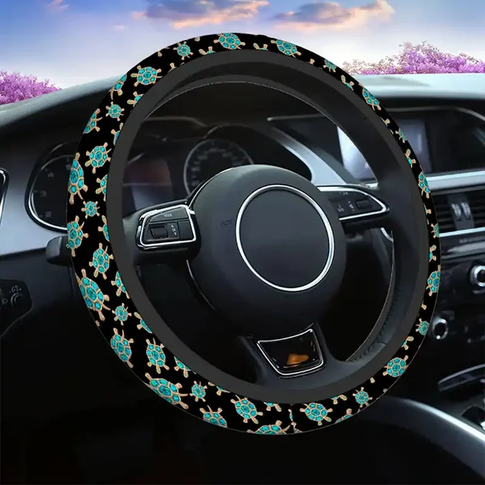 Swono Turtle With Stones Blue Car Neoprene Steering Wheel Cover Jewelry In The Form Of A Turtle With Blue 15 Inch Anti-Slip Whee