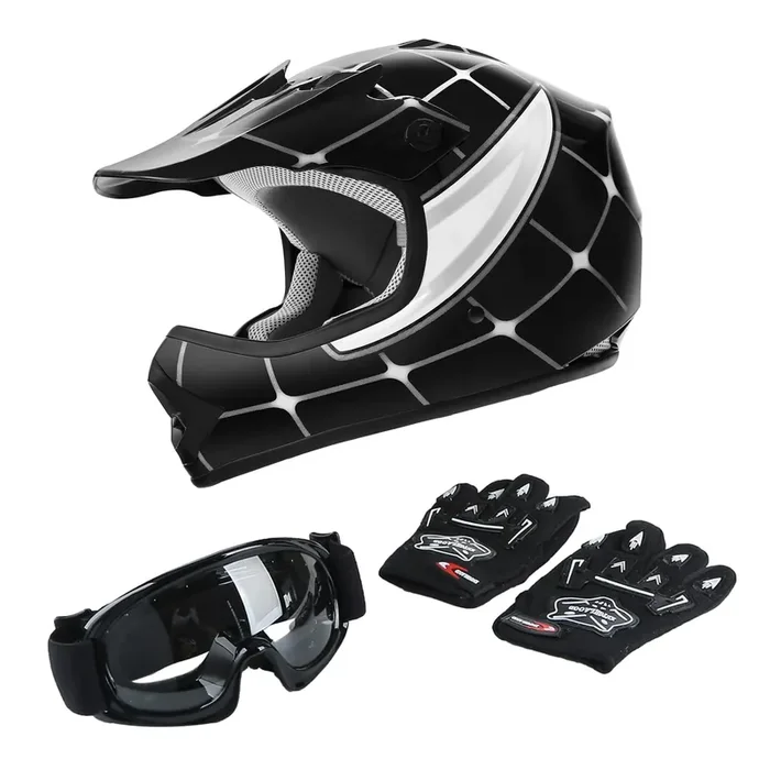 Tct-Motorparts Dot Youth Kids Motocross Atv Helmets Offroad Street Dirt Bike Go-Kart Bmx Mx Full Face Helmet Black Spider X-Larg