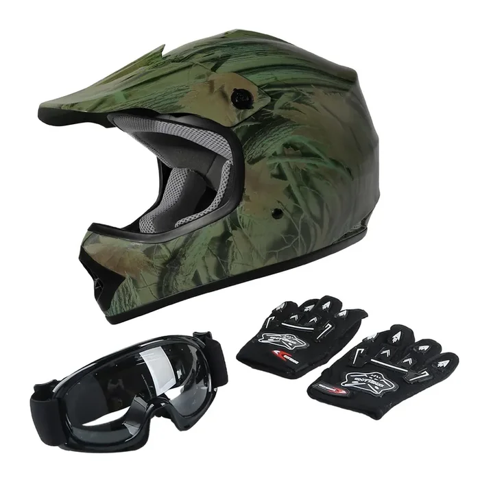 Tct-Motorparts Dot Youth Kids Motocross Atv Helmets Offroad Street Dirt Bike Go-Kart Bmx Mx Full Face Helmet Forest Samll Size