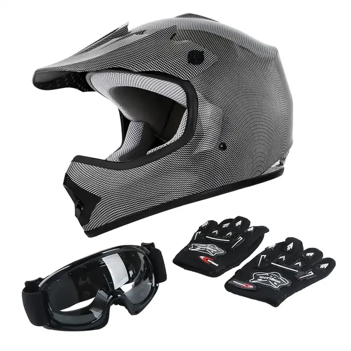 Tct-Motorparts Dot Youth Kids Motocross Atv Helmets Offroad Street Dirt Bike Go-Kart Bmx Mx Full Face Helmet Carbon Fiber Large