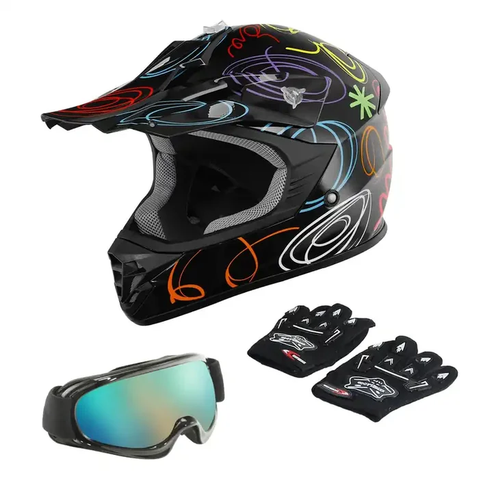 Tct-Motorparts Dot Youth Kids Motocross Atv Helmets Offroad Street Dirt Bike Go-Kart Bmx Mx Full Face Helmet Black W/Graffiti Me