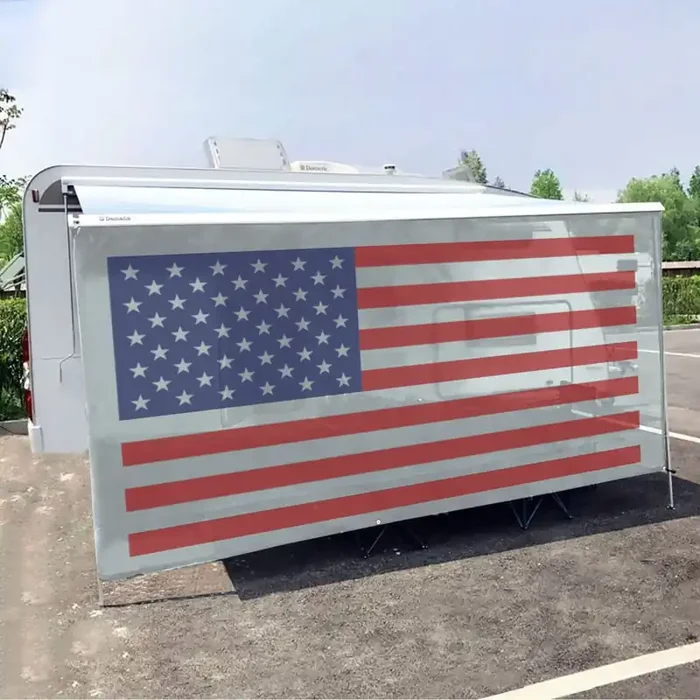 Tentproinc Rv Awning Sun Shade Screen 7‘ X 10‘ 3‘‘ (American Flag) Gray Mesh Sunshade Camper Trailer Awning Shade Screen Uv Bloc